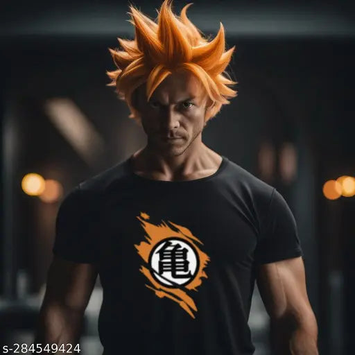 Dragon Ball Super Goku printed cotton blend tshirt for men, anime logo tee, short sleeves, black
