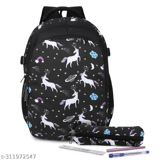 Blue printed nylon laptop backpack, durable & water-resistant, spacious for college students