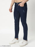 High-quality blue denim men's slim fit high-rise jeans, durable and stylish wardrobe staple