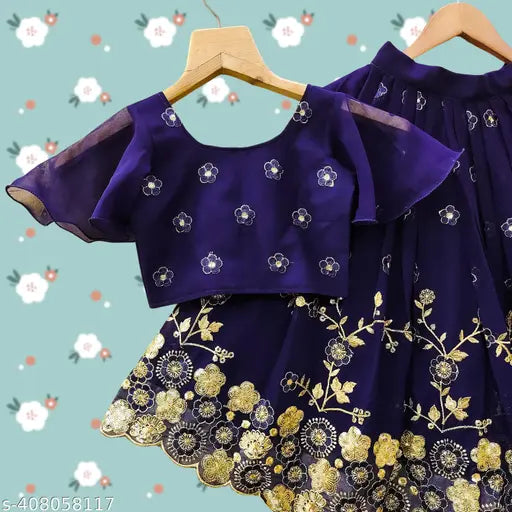 Embellished poly georgette floral lehenga choli for kids, aged 2-8 years, Indian origin