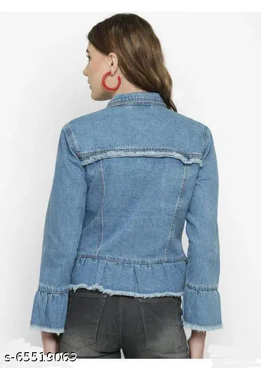 Solid denim women's long-sleeved jacket, fashionable and trendy, size N from India