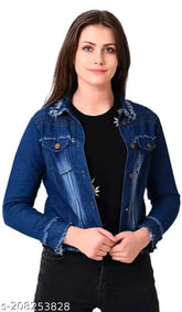 Women's denim long-sleeve solid, size S (bust 34in, length 18in), made in India