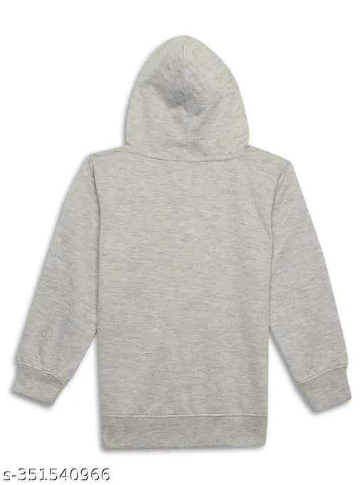 Grey printed hooded cotton fleece sweatshirt for girls, long sleeves with fun graphic design