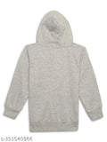 Grey printed hooded cotton fleece sweatshirt for girls, long sleeves with fun graphic design