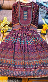 Maroon rayon Anarkali gown with embroidered yog, 3/4 sleeves, printed combo, M-6XL
