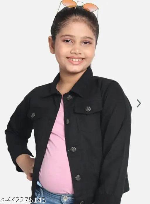 Black cotton blend kid jacket, solid pattern for 5-6 years children's wear, India origin