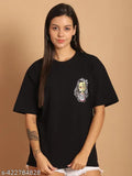 Cotton printed loose oversize t-shirt for women, three-quarter sleeves, summer fashion essential
