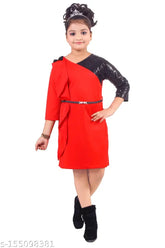 Modal three-quarter sleeve dress, solid pattern, KJD Classy Girls Dresses for girls partywear (India)