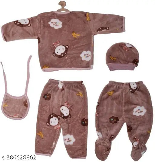 Indian-made boys winter set: Woolen printed beanie, scarf, & gloves in cool kid's capsule design - 0-3 months