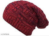 Wool and fur-lined unisex long beanie cap with criss-cross basket weave design, ideal for winter casual wear