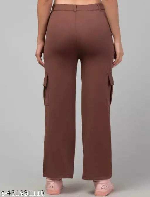 Black cotton lycra cargo pants combo for women, two pairs featuring elasticated waist and four functional pockets in various sizes
