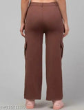 Black cotton lycra cargo pants combo for women, two pairs featuring elasticated waist and four functional pockets in various sizes
