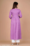 Purple embroidered rayon kurta with three-quarter sleeves, side slits and Indian origin