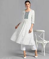 Rayon embellished kurta, three-quarter sleeves, printed combo for women's parties & festivals. Indian-made, high-grade rayon fabric. L (40in bust, 48in size length), XL (42in bust, 48in size length), XXL (44in bust, 48in size length)