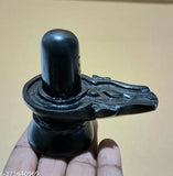 Marble stone Shivling murti, detailed view of intricate design, black Shivling for home, India origin