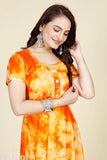 Orange yellow tie dye print rayon short sleeve kurti with casual office wear, daily use, and special occasion versatility, made in India