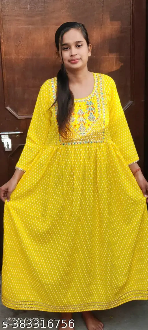 Rayon three-quarter sleeve Nayra Cut printed kurta, featuring unique cuts and slits, women's ethnic clothing from India (S: 36 in, M: 38 in, L: 40 in, XL: 42 in, XXL: 44 in, XXXL: 46 in, available in 4XL, 5XL, 6XL)