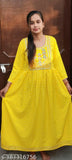 Rayon three-quarter sleeve Nayra Cut printed kurta, featuring unique cuts and slits, women's ethnic clothing from India (S: 36 in, M: 38 in, L: 40 in, XL: 42 in, XXL: 44 in, XXXL: 46 in, available in 4XL, 5XL, 6XL)