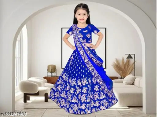 Elegant cotton silk kids lehenga cholis in embroidered net, short sleeves, 0-15 years, Indian craftsmanship