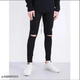 Black denim knee-cut jeans, perfect fit for men's Monk style, India origin