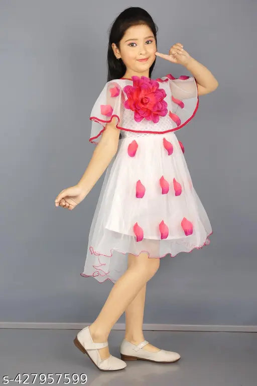 Printed net dress for kids, vibrant flower pattern, sizes 12-10 years