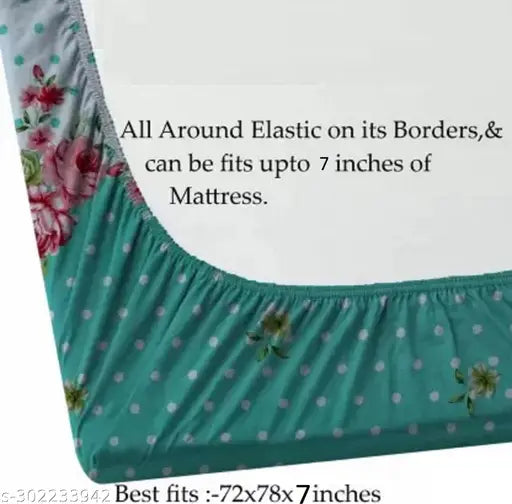 Brown box lined, Shri Ji Enterprises luxury cotton elastic fitted printed queen size double bedsheet with 2 pillow covers, featuring floral pattern and soft feel