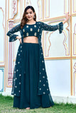 Georgette embroidery work set with jacket - fancy printed top and plazzo bottom, three-quarter sleeves in sizes S to XXL