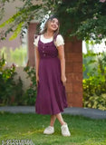 Women's white wine-colored rayon dungaree dress, sleeveless and solid shoulder design, casual wear from India