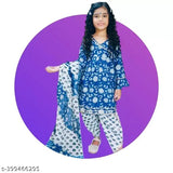Bandhani cotton frock-dhoti and dupatta set, printed with traditional Bandhani motifs, for Indian outfits (size 18-24 months)