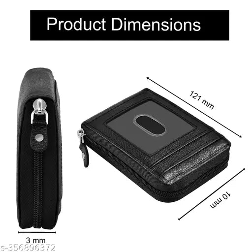 Black bifold leather wallet with 8 credit card slots, zipper coin purse, and transparent ID window - Lorenz® Genuine Leather Wallet GL-39