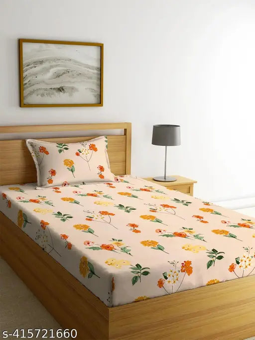 Breathable, wrinkle-free floral print single cotton flat sheet with pillow cover, ultra-soft 220 TC supersoft, 60x90 inches, ideal for summer adult use