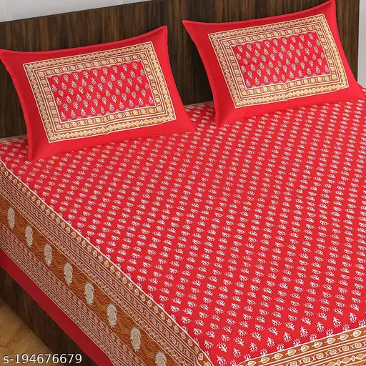 Trendy cotton Jaipuri double bedsheet with ethnic motifs, 160 thread count for summer use, ideal for adult bedrooms