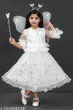 White net embellished girls frock dress with three-quarter sleeves, suitable for casual occasions. Made in India