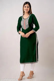 Rayon embroidered green straight kurti for office party wear, stylish women's festive wear from India