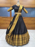 Art Silk lehenga-choli set with semi-stitched half saree, featuring intricate jacquard patterns. Origin: India