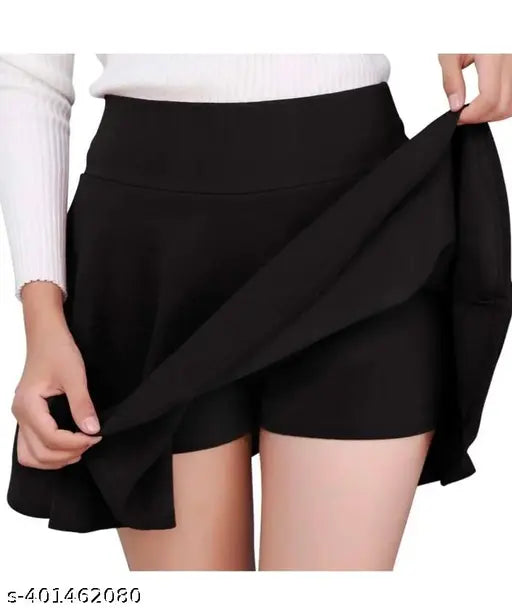 Solid polyester skater skirts with attached inner shorts (RONAK FAB), imported high-quality fabric, stretchy and comfortable for women's sports