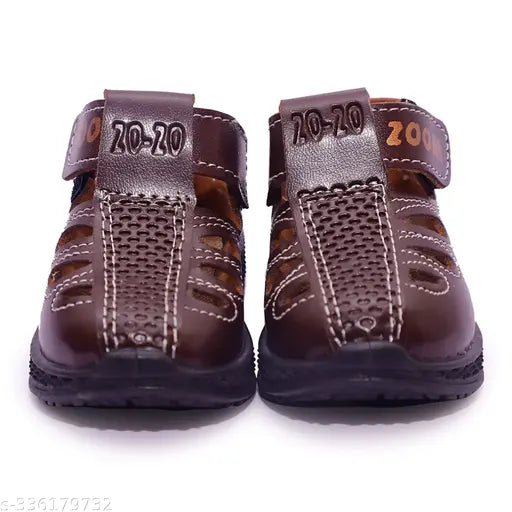 Brown synthetic leather unisex BROFOOT sandal for daily wear (6-months to 5-years) with Velcro fastening and back detail