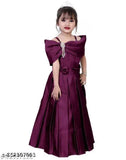 Stylish purple maxi dress for girls, solid silk with short sleeves. Ideal for birthday parties or celebrations, perfect fit for 9-10, 10-11, or 11-12 years old. Indian-made, soft on skin and comfortable to wear