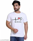 White half-sleeve Life Line D t-shirt, printed with letters, men's and boys sizes available