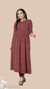 Breathable crepe floral printed Anarkali kurti, pack of 1 - versatile Indian fashion for women