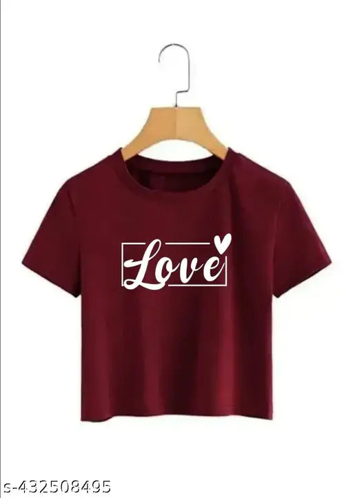 Pink Lycra crop top with love box print for women and girls, Indian origin