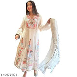 Rayon printed Banita refined kurtis with three-quarter sleeves, vibrant combo on female model