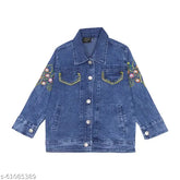 New design boys denim jacket, long sleeves, spread collar, embellished pattern - Indian winter collection for kids