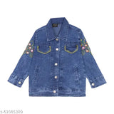 New design boys denim jacket, long sleeves, spread collar, embellished pattern - Indian winter collection for kids