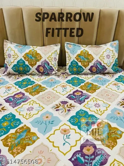 Glace cotton king-size fitted bedsheets, floral pattern, fits up to 72*78*8 inches mattress