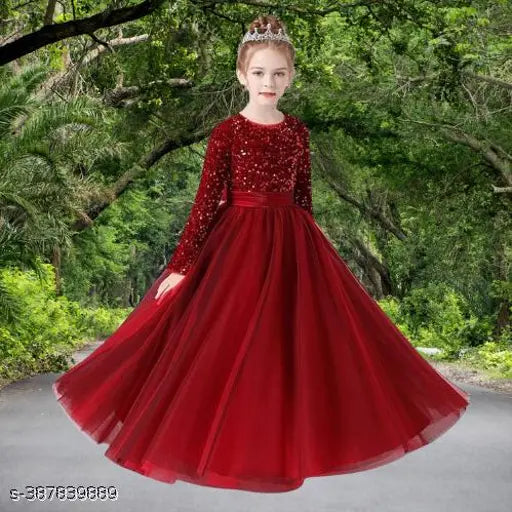 M S Creations kids formal dress, long sleeved net princess gown for toddlers, Indian handcrafted flower girl dress for parties