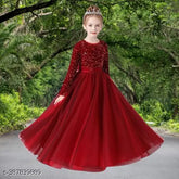 M S Creations kids formal dress, long sleeved net princess gown for toddlers, Indian handcrafted flower girl dress for parties