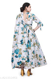 Printed crepe long-sleeve cotton party dress for women, girls aged 12 and up. Indian ethnic and western styles available