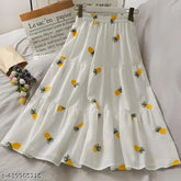 Rayon printed net western skirt for women, ravishing glamarous style in size 28 (waist 28in, length 35in, hip 30in)