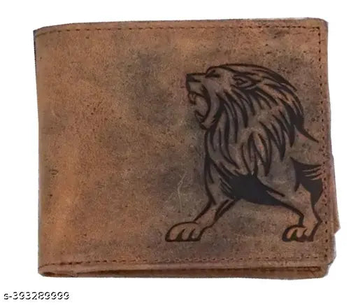 Brown genuine leather RFID-protected men's wallet with 5 compartments, solid design in free size (9cm x 12cm)